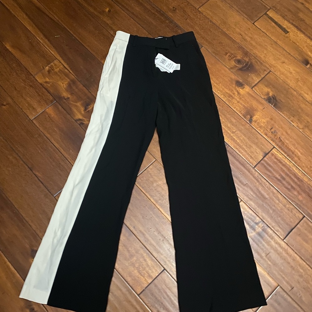 REISS Black Wide-Leg Pants with White Side Stripe